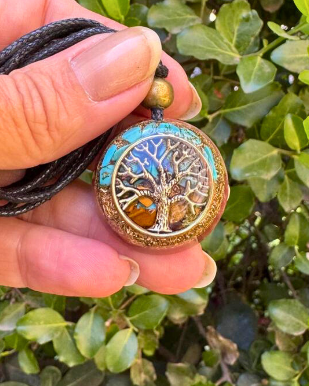 Collar Orgon Árbol de la Vida con Turquesa, Cuarzo Rosado y Ojo de Tigre