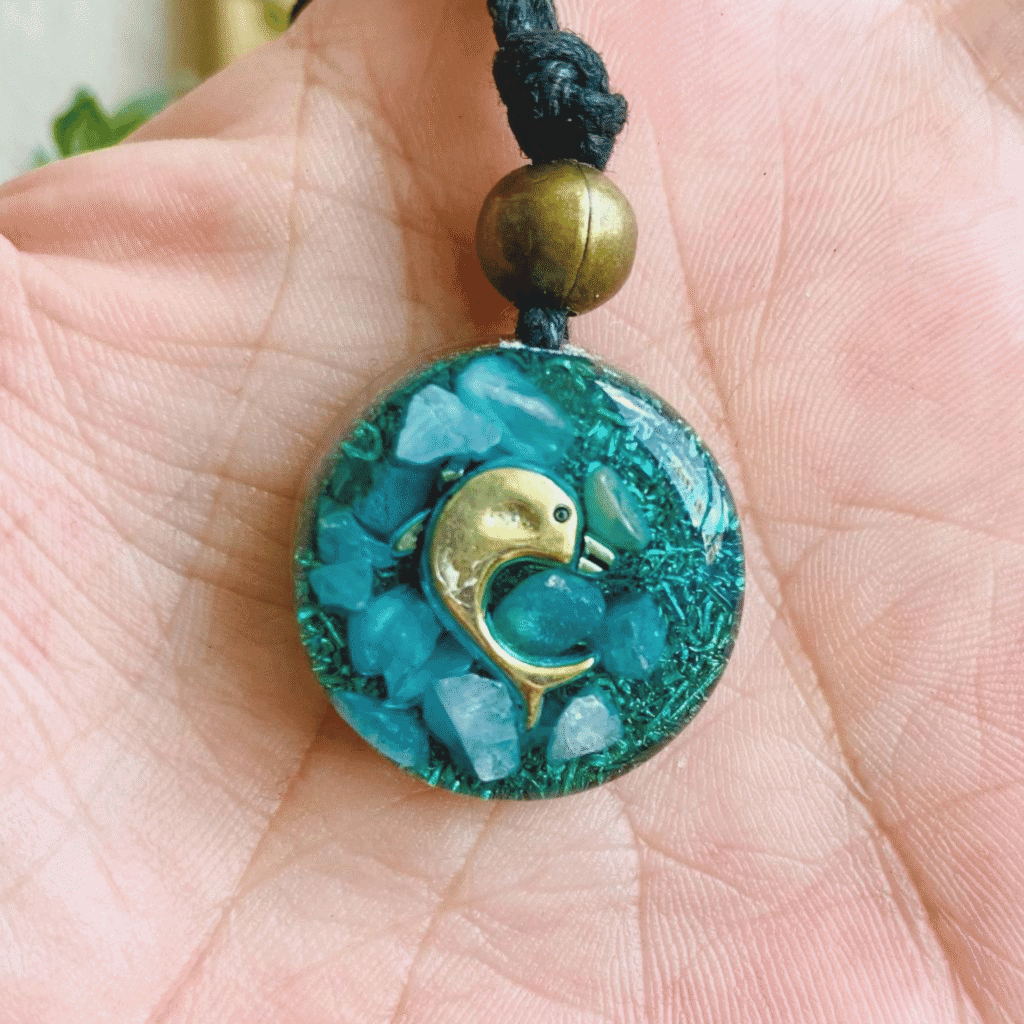 collar orgon delfín con aguamarina pequeño